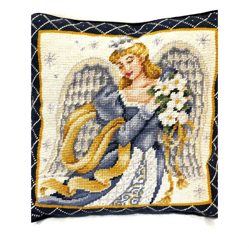 C&F Enterprises Woolen Needlepoint Azure Angel‎ Pillow 14